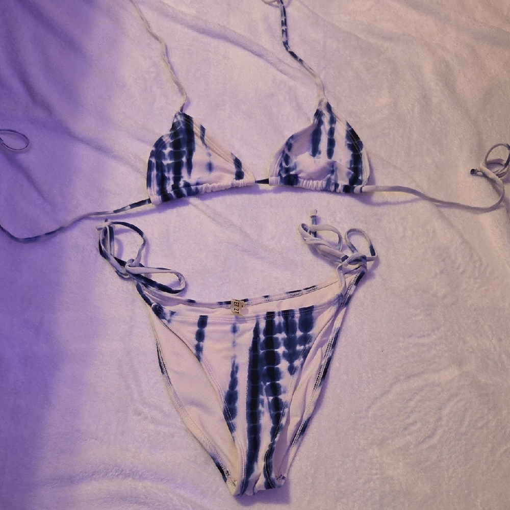 Tie-Dye Blue & White String Bikini